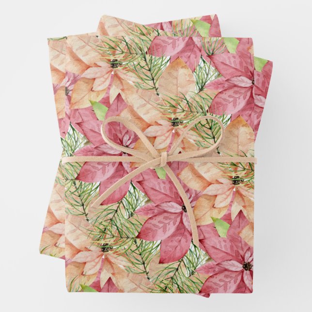 Poinsettias and Pines Wrapping Paper Sheets (In situ)