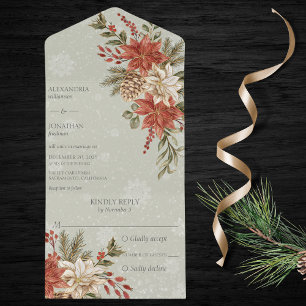 Poinsettias and Snow All In One Invitation