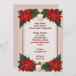 Poinsettias and Two Candles Christmas Party Invitation