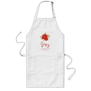 Poinsettias Bouquet MRS Christmas Holly Branches  Long Apron