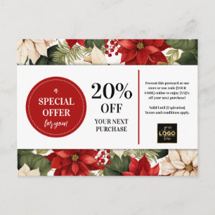 Poinsettias Christmas Custom Coupon Discount  Postcard
