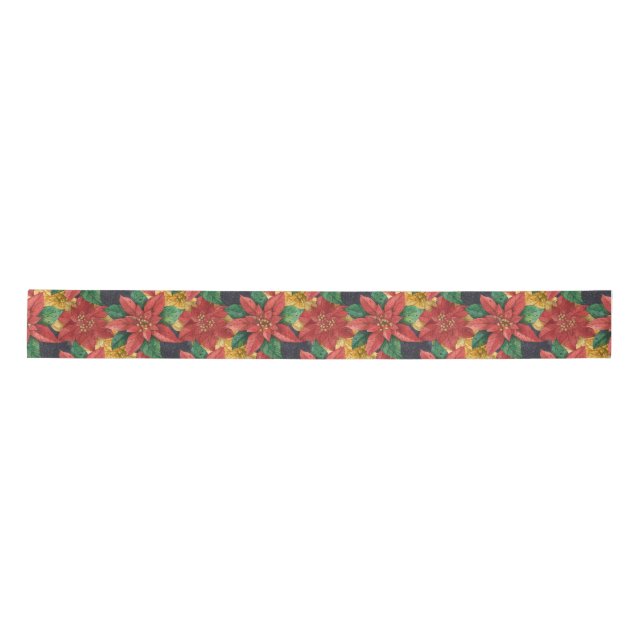 Poinsettias Christmas Floral Satin Ribbon (Front)