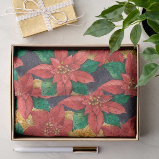 Poinsettias Christmas Floral Tissue Paper (Gift)
