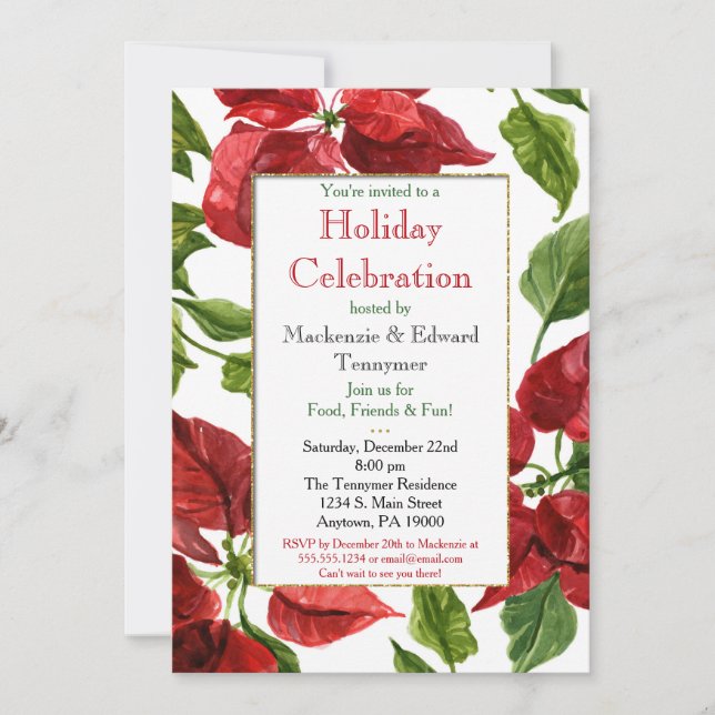 Poinsettias Christmas Holiday Party Invitation (Front)