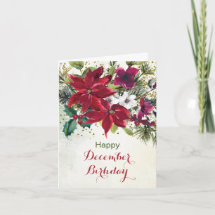 Poinsettias, December Christmas Birthday Holiday Card