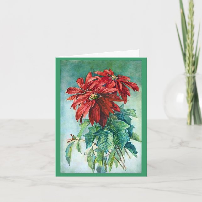 Poinsettias Fine Art Christmas Card (Front)