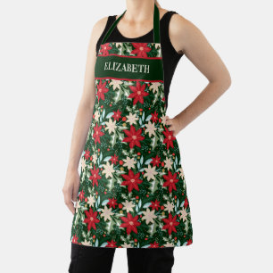 Poinsettias Floral Christmas Custom Personalised Apron