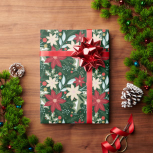 Poinsettias Floral Christmas Holiday Wrapping Paper