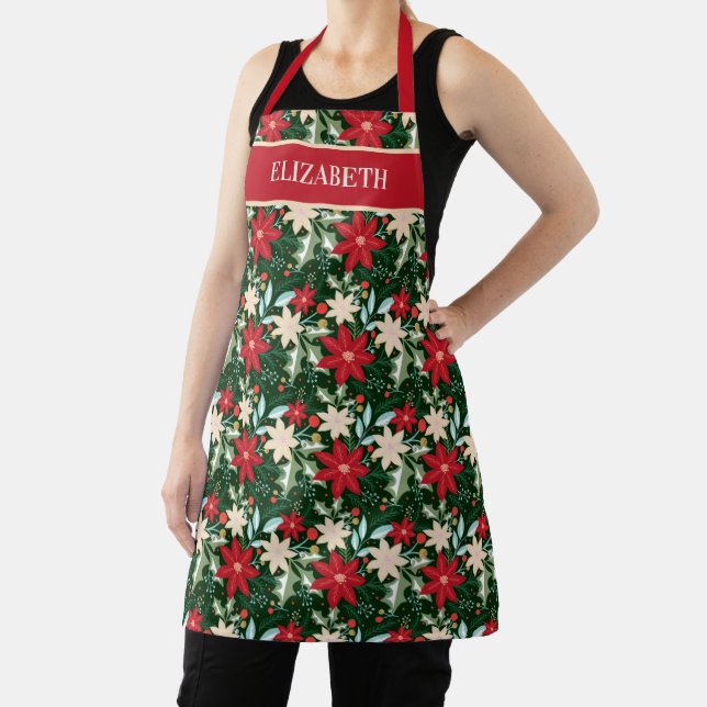 Poinsettias Floral Christmas Personalised Custom Apron (Insitu)