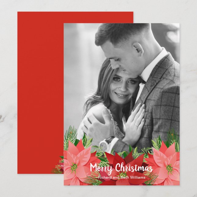 Poinsettias Floral Christmas Photo Holiday Card (Front/Back)