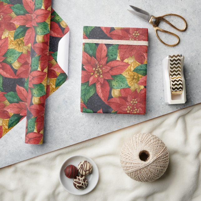 Poinsettias Floral Christmas Wrapping Paper (Crafts)