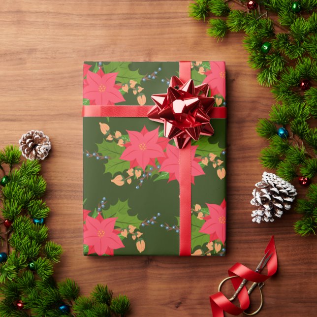 Poinsettias Flowers Holiday Wrapping Paper (Holiday Gift)