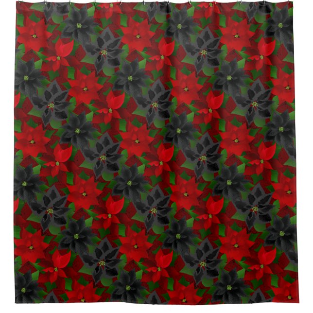 Poinsettias Goth Christmas Shower Curtain (Front)