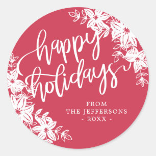 Poinsettias - Happy Holidays - Gift Classic Round Sticker