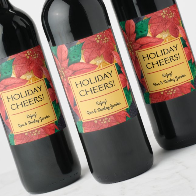 Poinsettias Holiday Christmas Floral Wine Label (Creator Uploaded)