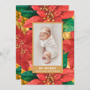 Poinsettias Holiday Photo Birth Announcements