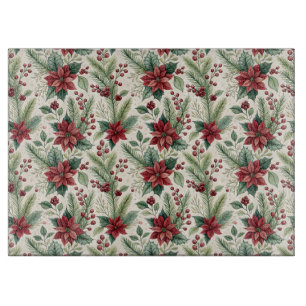 Poinsettias Holly Cedar and Berries Christmas Cutting Board