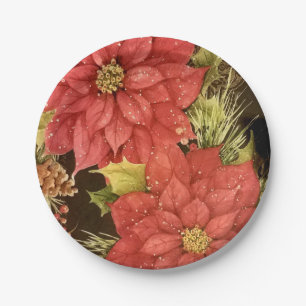 Poinsettias In Bloom Paper Plate