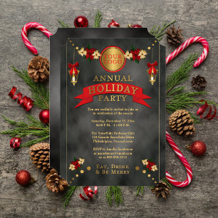 Poinsettias Lanterns Corporate Holiday Party Invitation
