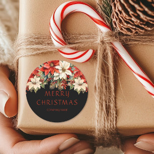 Poinsettias Merry Christmas  Classic Round Sticker