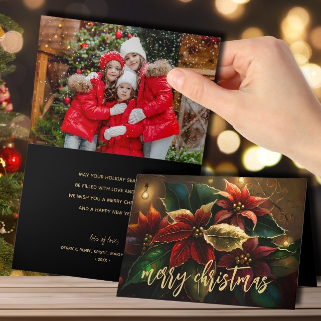 Poinsettias Merry Christmas Folded Photo Holiday Card (Creator Uploaded)