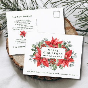 Poinsettias Merry Christmas from New Home Announcement Postcard