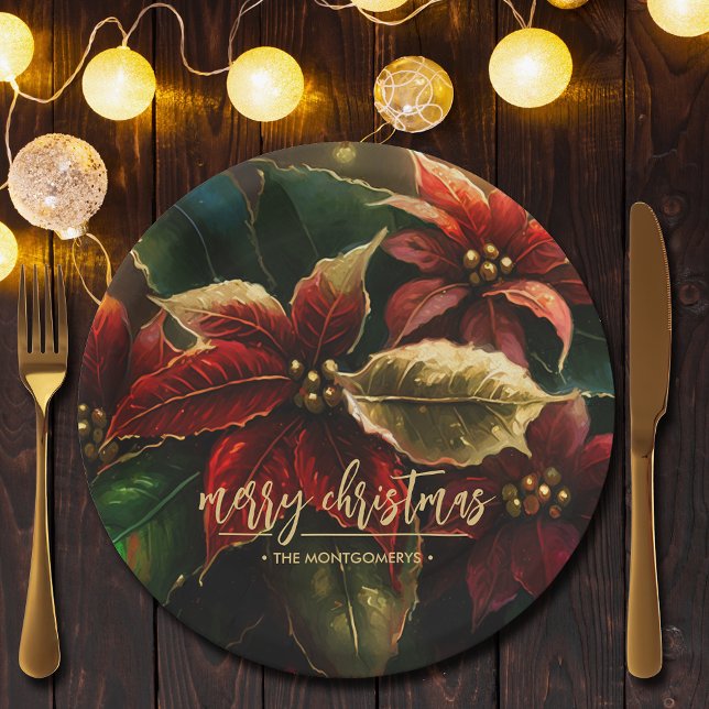 Poinsettias Merry Christmas Paper Plate (Creator Uploaded)