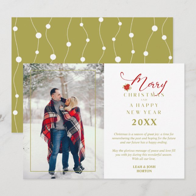 Poinsettias Modern Chic Merry Christmas Photo  Holiday Card (Front/Back)