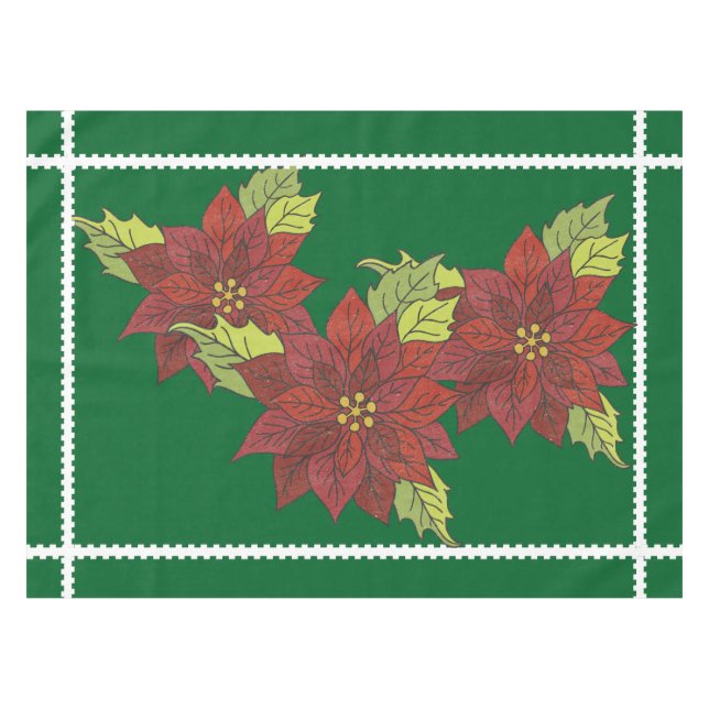 Poinsettias on Green Holiday Tablecloth (Front (Horizontal))