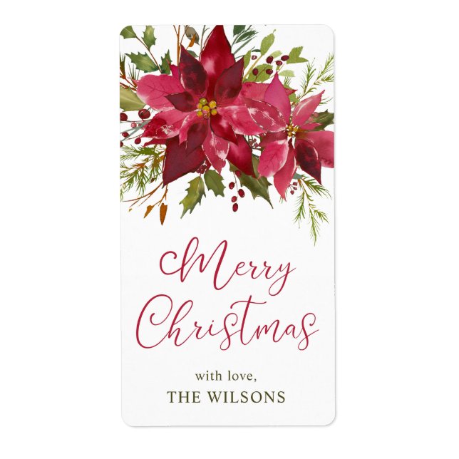 Poinsettias Personalised Christmas Gift Tags (Front)