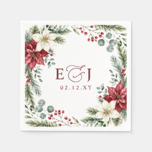 Poinsettias Pinecones Botanical Christmas Wedding  Napkin