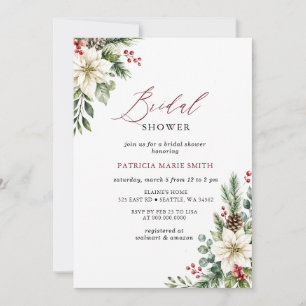 Poinsettias Pinecones Christmas Bridal Shower Invitation