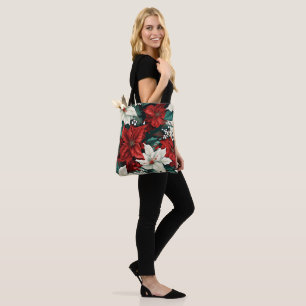 Poinsettias, red and white, tote bag