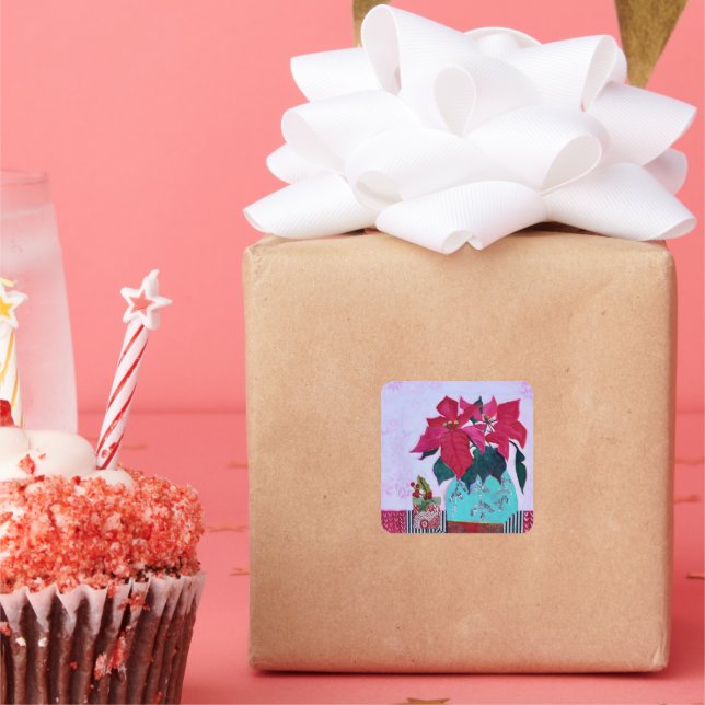 Poinsettias Square Sticker (Party)