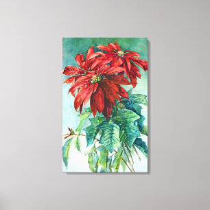 Poinsettias Vintage Art Wrapped Canvas
