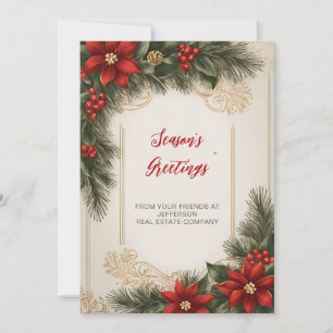 Poinsettias Vintage Holidays Company Business Holiday Card