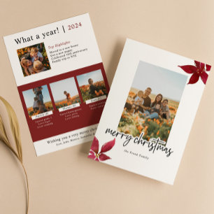 Poinsettias What a Year   Year in Review   3 kids Holiday Card