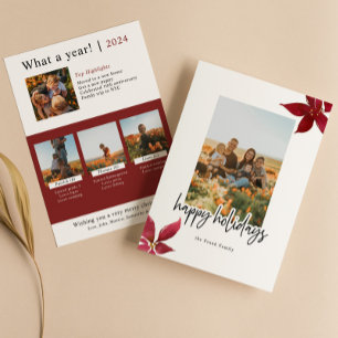 Poinsettias What a Year   Year in Review   3 kids Holiday Card