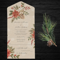 Poinsettias with Holly & Pine on Snowy Beige