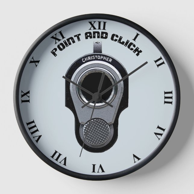 Point And Clock Gun Drawing With Your Name Funny  (Front)
