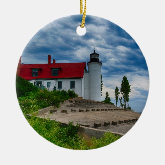 Point Betsie Lighthouse Ceramic Tree Decoration (Front)