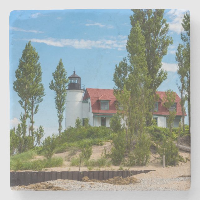 Point Betsie Lighthouse Stone Coaster (Front)