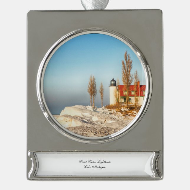 Point Betsie Silver Plated Banner Ornament (Front)