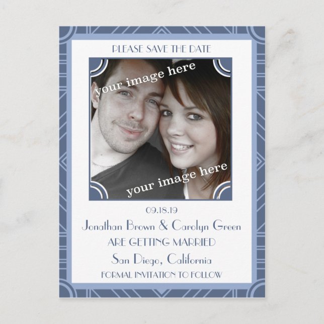 Point Block Purple Art Deco Save the Date Postcard (Front)