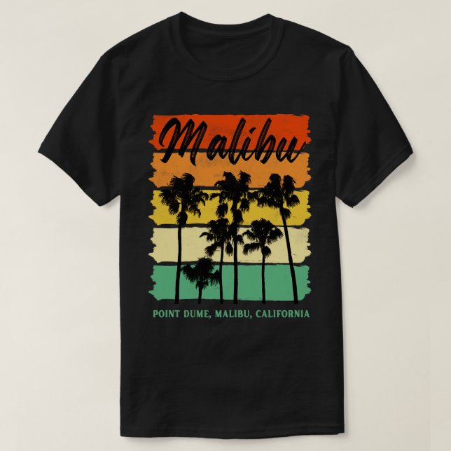 Point Dume Malibu California Palm Trees Retro Trav T-Shirt (Design Front)