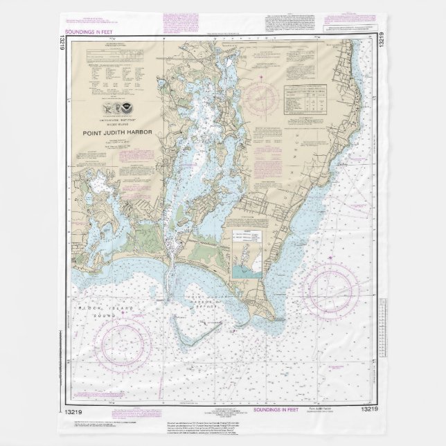 Point Judith Harbour Nautical Chart 13219 Fleece Blanket (Front)