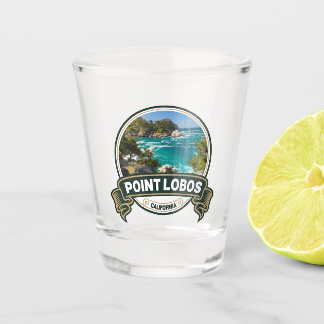 Point Lobos California Travel Badge Shot Glass (Front)