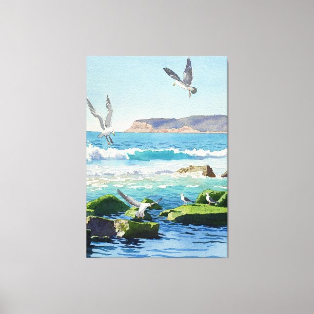 Point Loma Rocks Waves and Seagulls Canvas Print (Front)