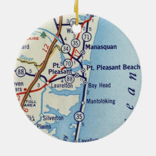 Point Pleasant Beach Vintage Map Ceramic Tree Decoration