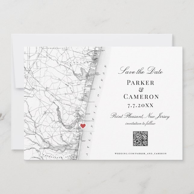 Point Pleasant New Jersey Map Elegant Wedding Save The Date (Front)